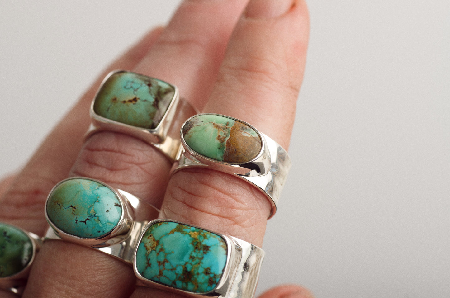 Variscite Hammered Wide Band Ring ◇ Australian Green Variscite ◇ Size 8.5