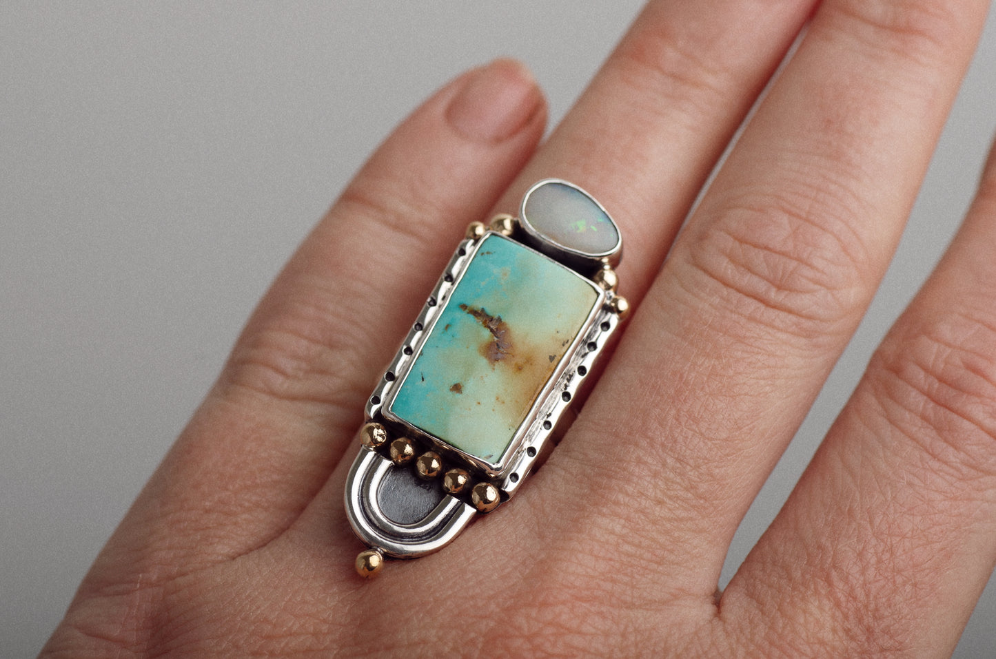 Prisms Ring ◇ Australian Opal + Hubei Turquoise ◇ Size 7