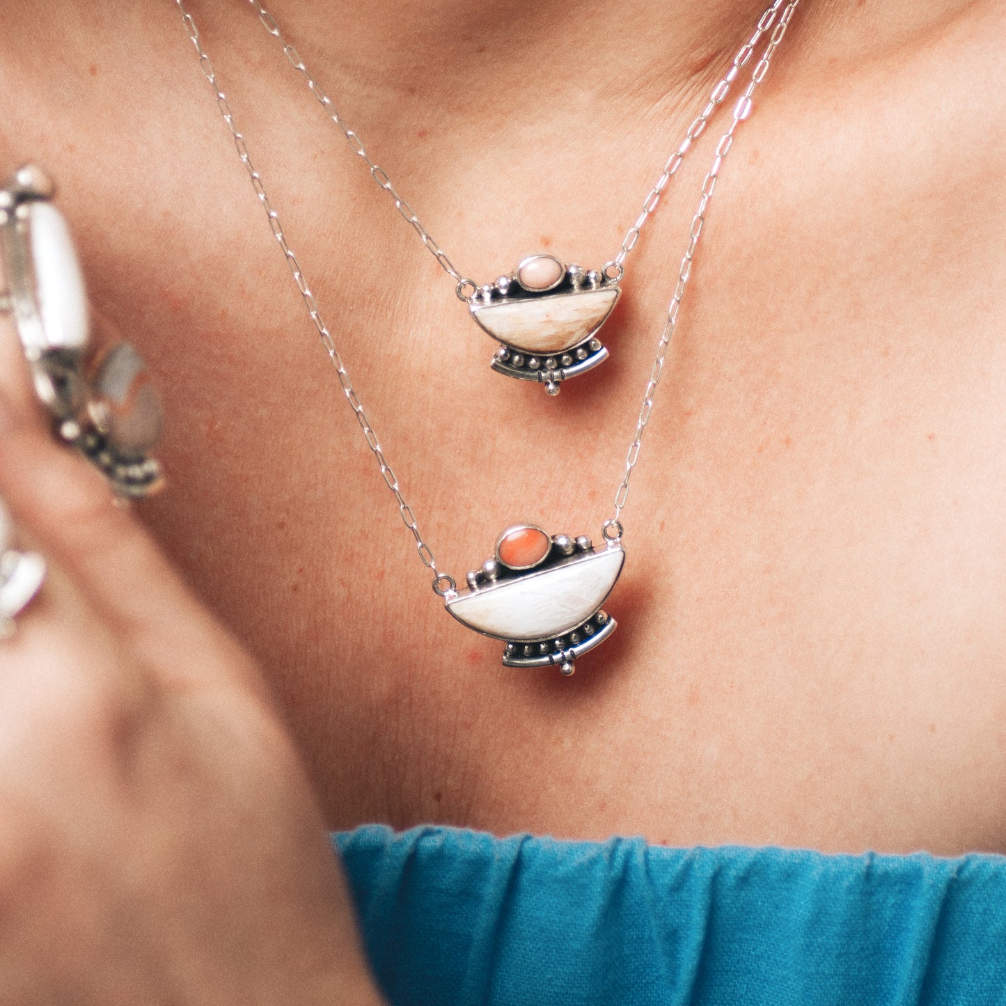 Emergence Necklace ◇ Pink Opal + Peach Scolecite