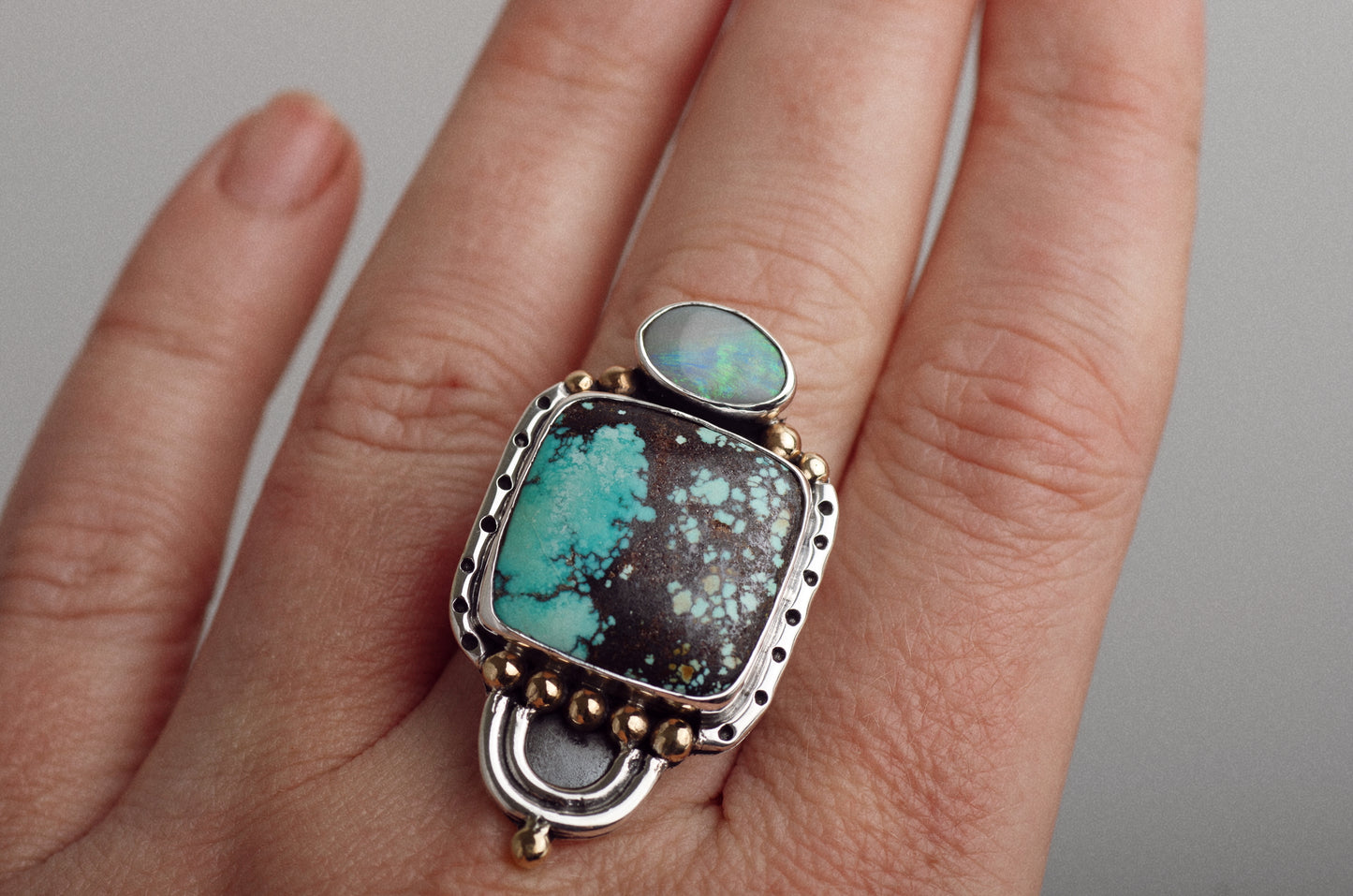 Prisms Ring ◇ Australian Opal + Hubei Turquoise ◇ Size 8