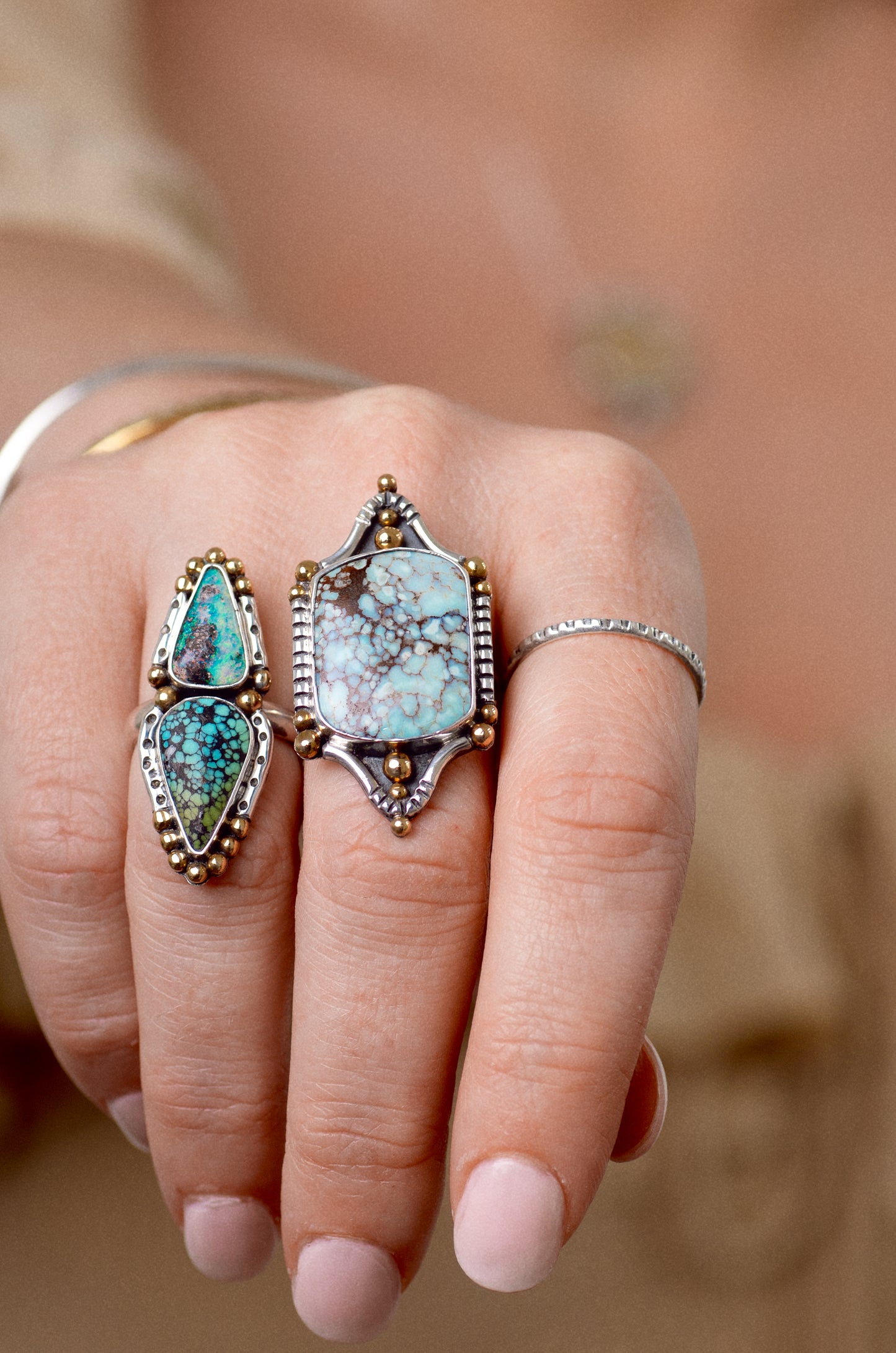 Inner Vision Ring (A) ◇ Hubei Turquoise + Australian Opal ◇ Size 7