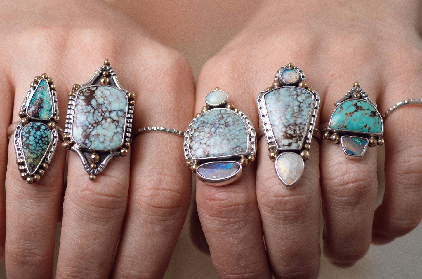 Trine Ring ◇ Australian Opal + Hubei Turquoise ◇ Size 8
