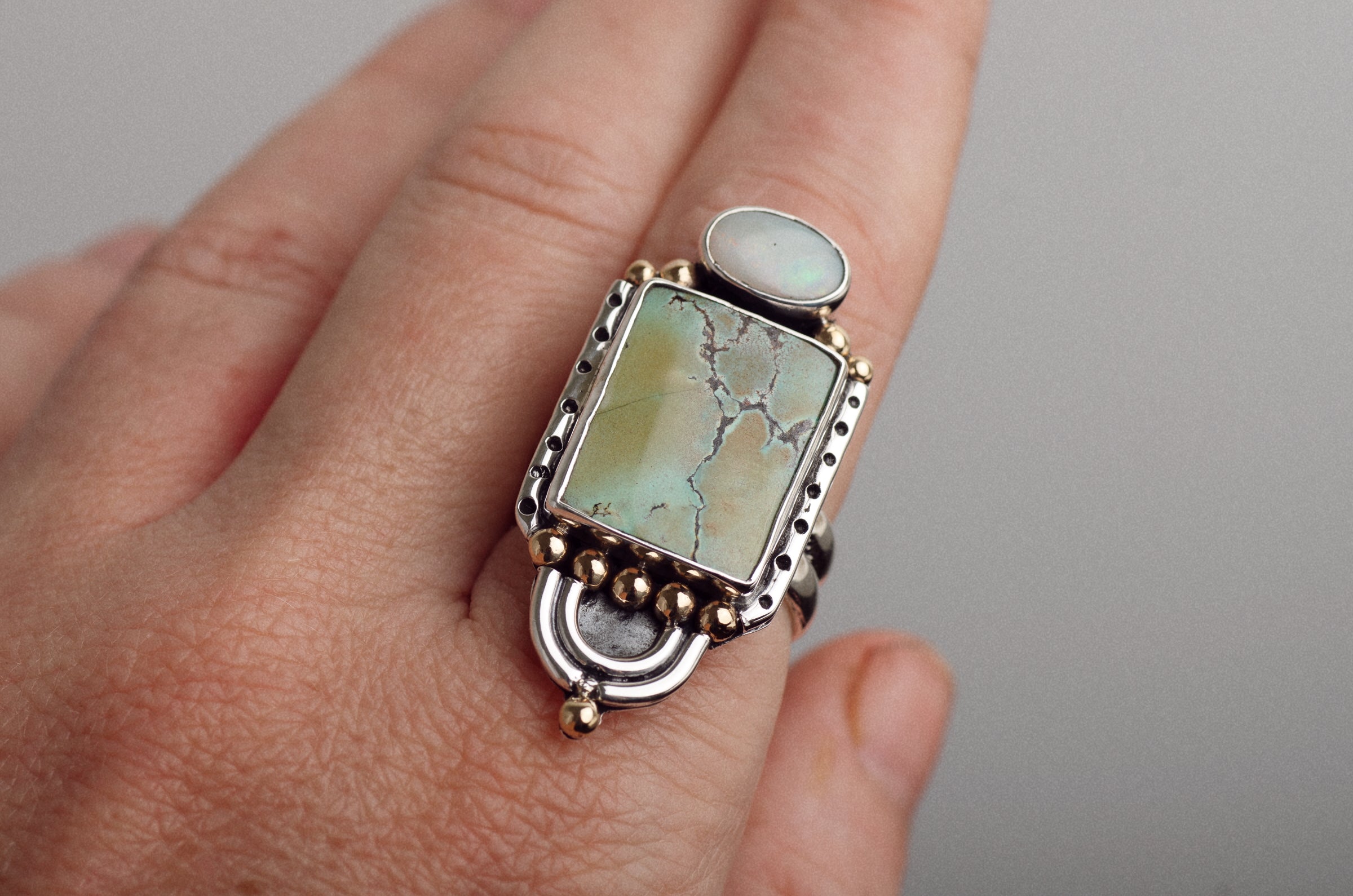 Prisms Ring ◇ Australian Opal + Hubei Turquoise ◇ Size 9