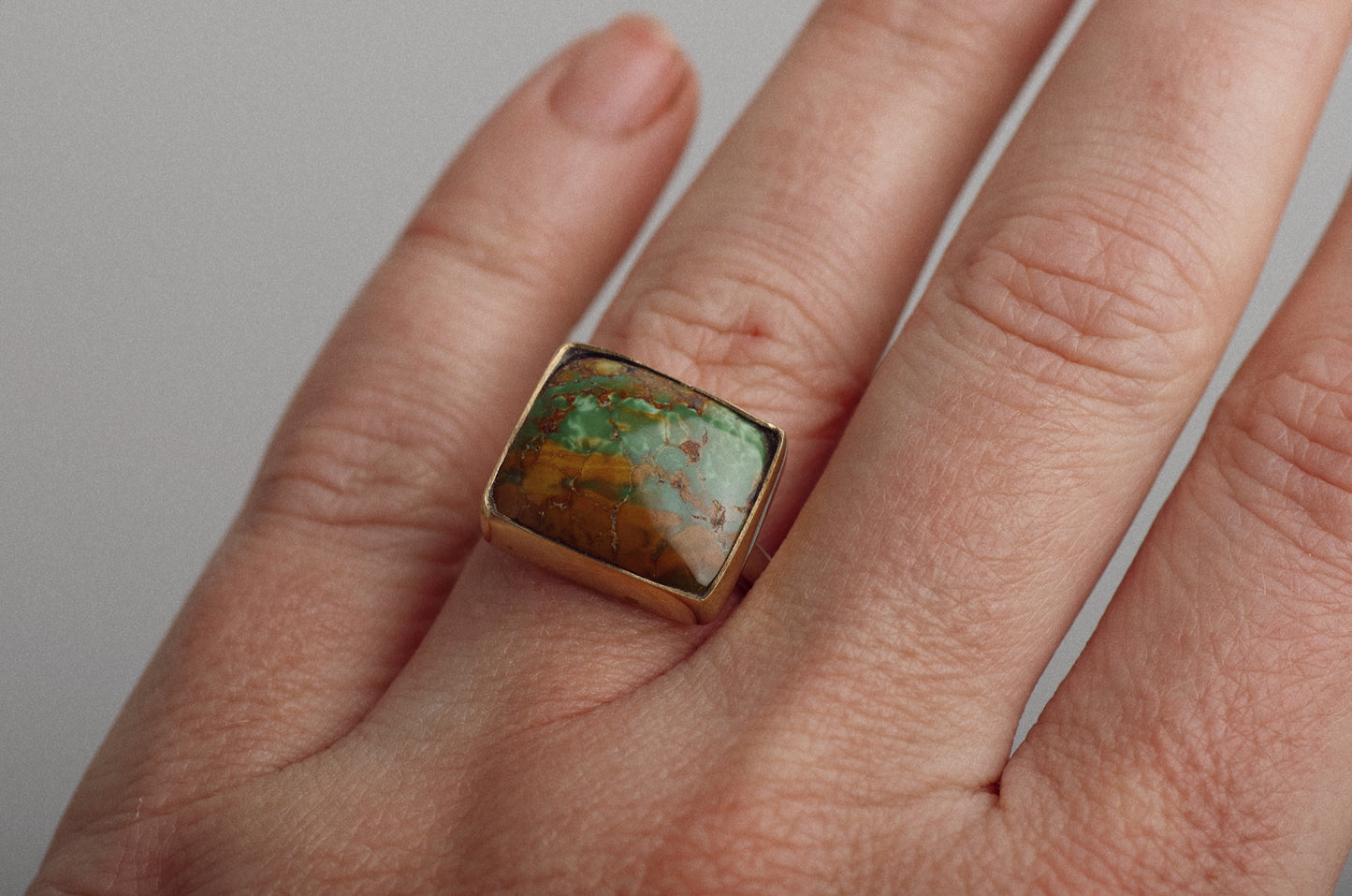 Square Luminous Ring ◇ Hubei Turquoise ◇ Size 8
