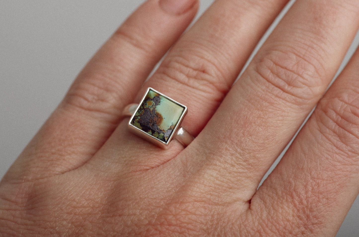 Square Luminous Ring ◇ Nevada Turquoise ◇ Size 7