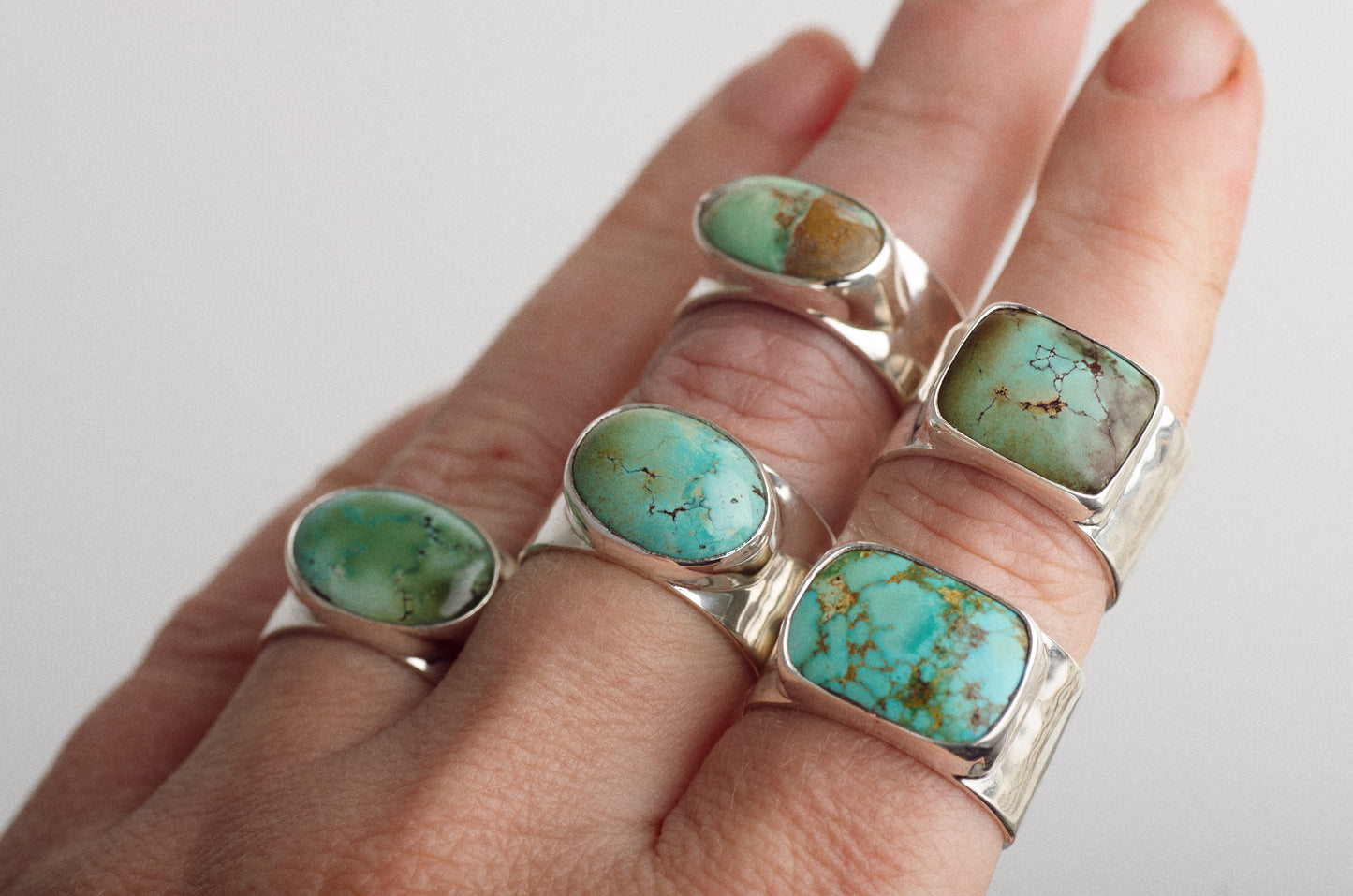 Turquoise Hammered Wide Band Ring ◇ Hubei Turquoise ◇ Size 8