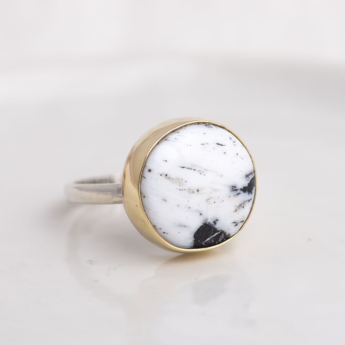 Mixed Metal Mini Luminous Ring ◇ White Buffalo ◇ Size 9