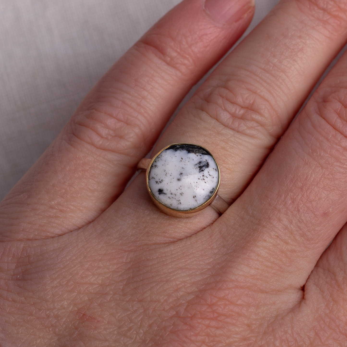 Mixed Metal Mini Luminous Ring ◇ White Buffalo ◇ Size 7