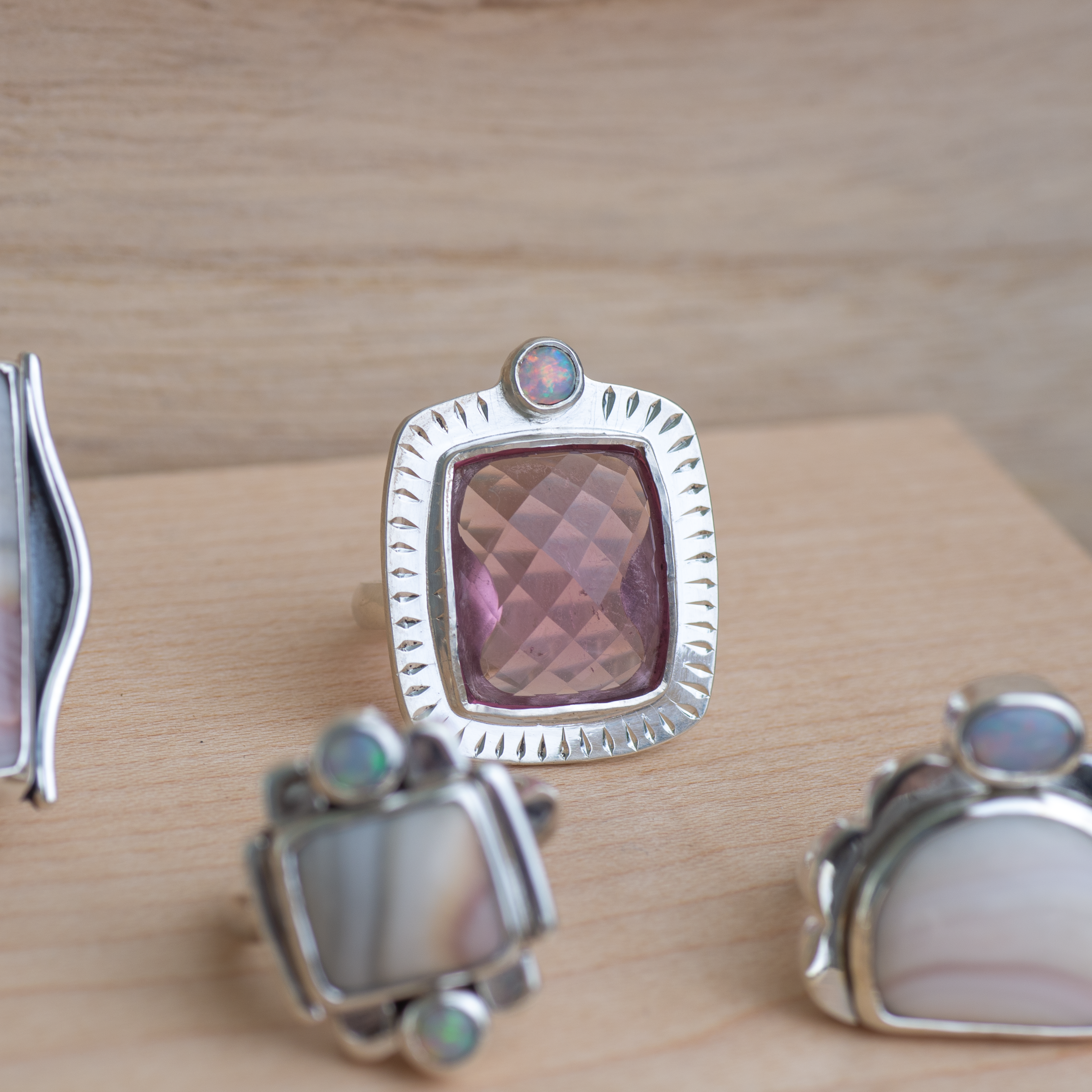 Rose Cut Tourmaline Opal Ring ◇ Pink Tourmaline + Australian Opal ◇ Size 7.5