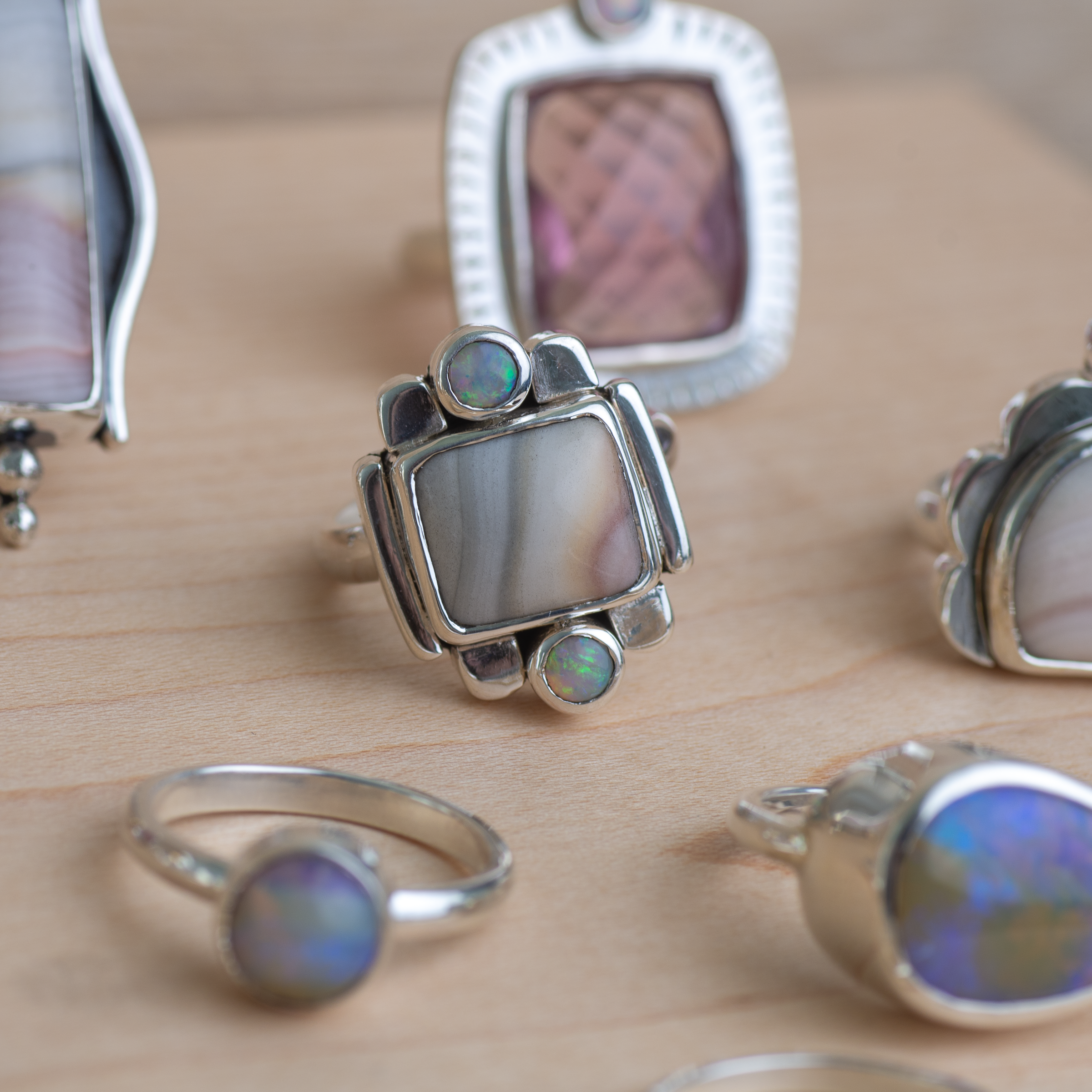 Fortress Ring ◇ Windy Mountain Jasper + Australian Opal ◇ Size 7.5