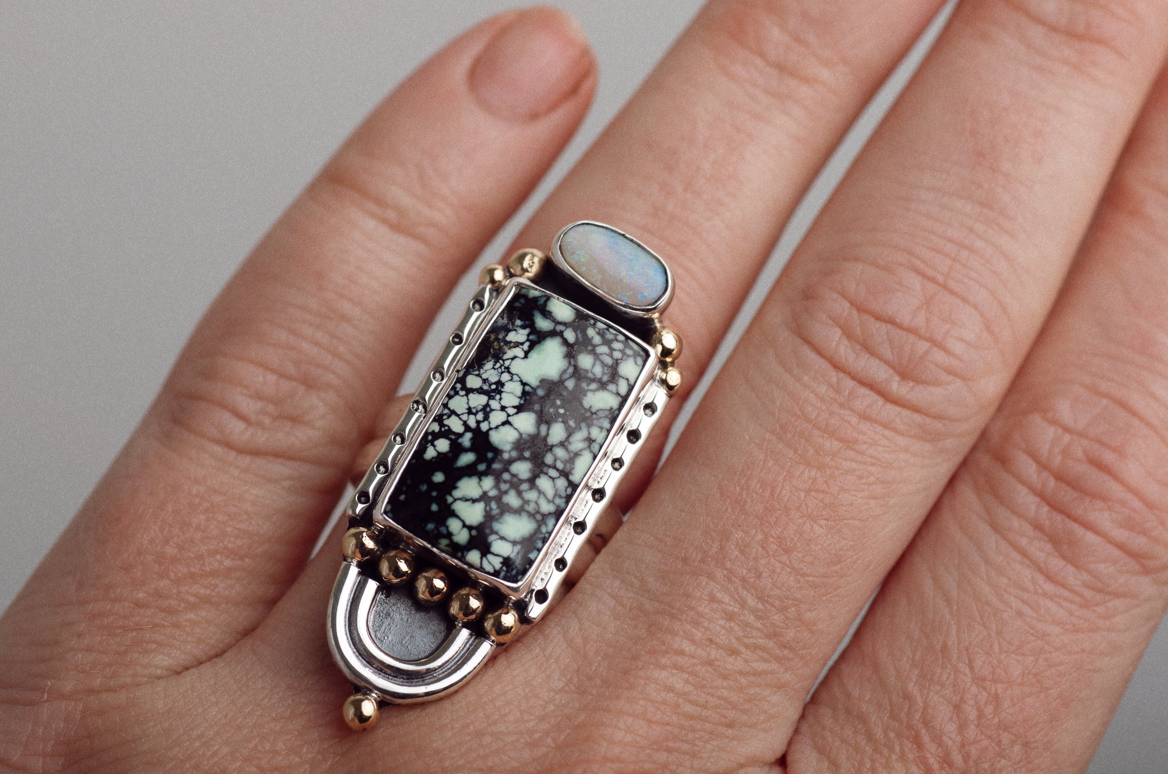 Prisms Ring ◇ Australian Opal + Angel Wing Variscite ◇ Size 7.5