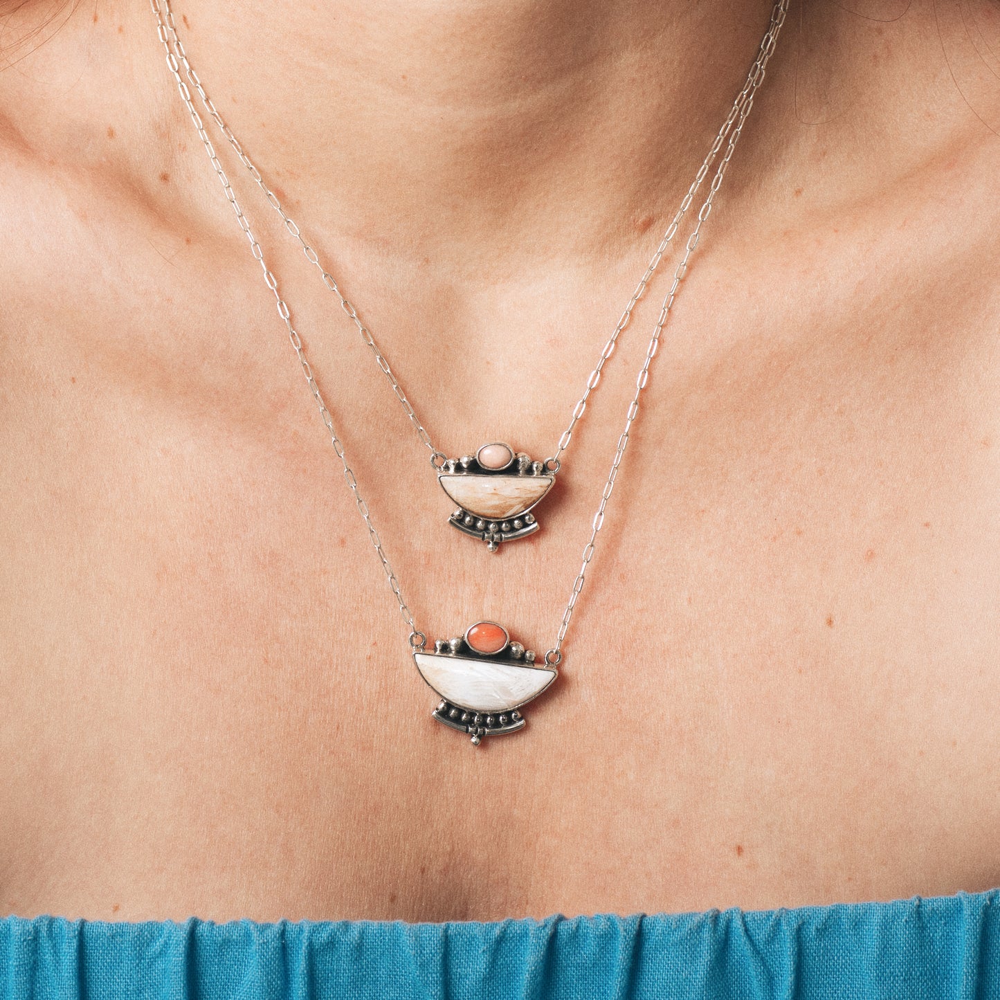 Emergence Necklace ◇ Pink Opal + Peach Scolecite
