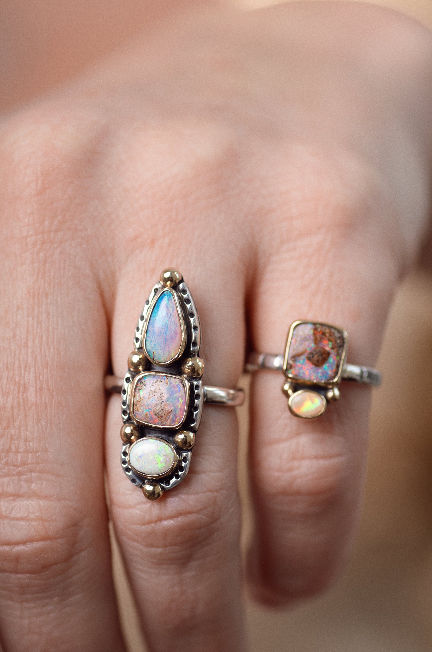 Nova Ring (B) ◇ Australian Opal ◇ Size 6 ◇ Silver + 14k Gold