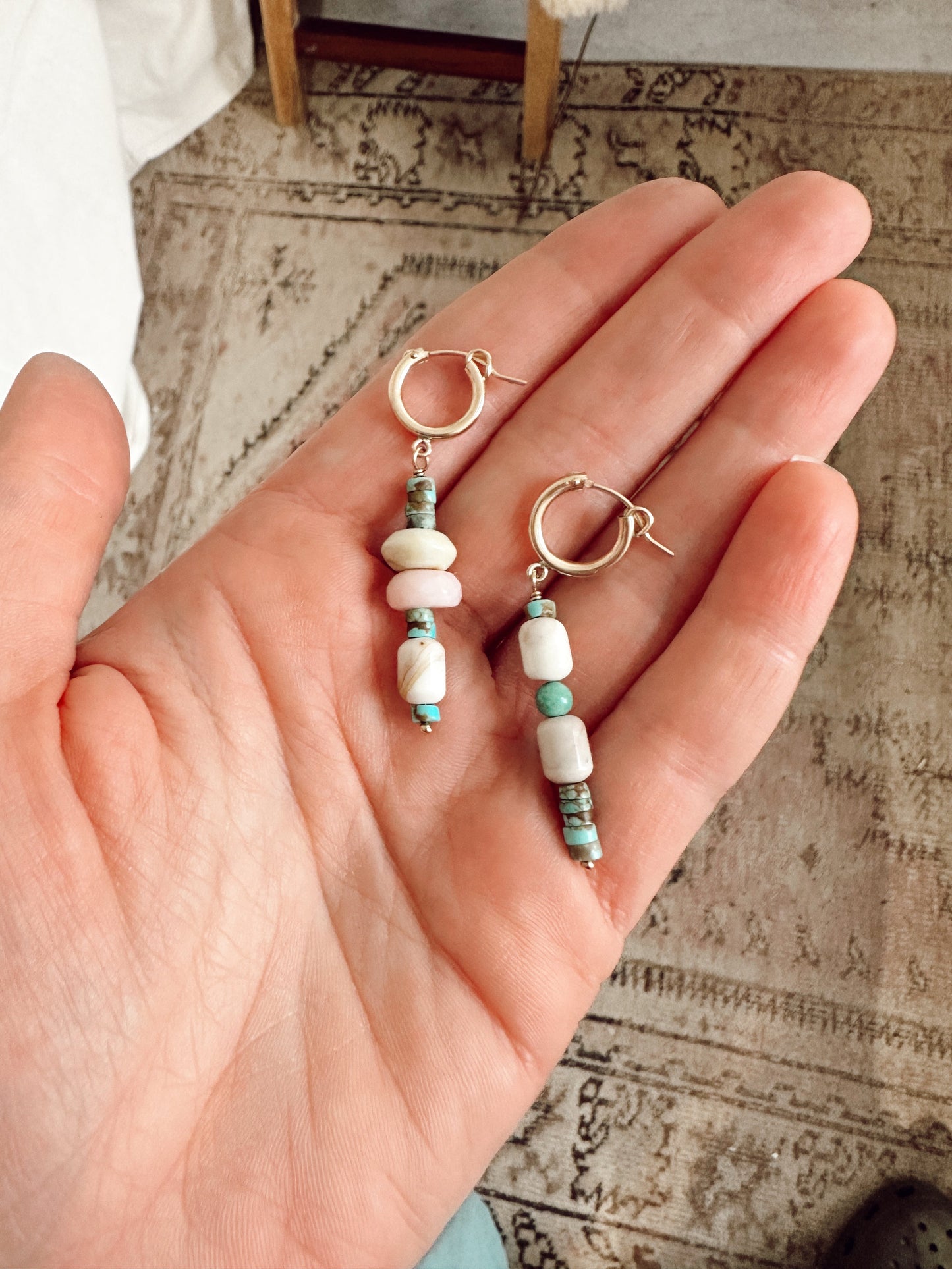 Asymmetrical Beaded Hoop Earrings Gold Filled
