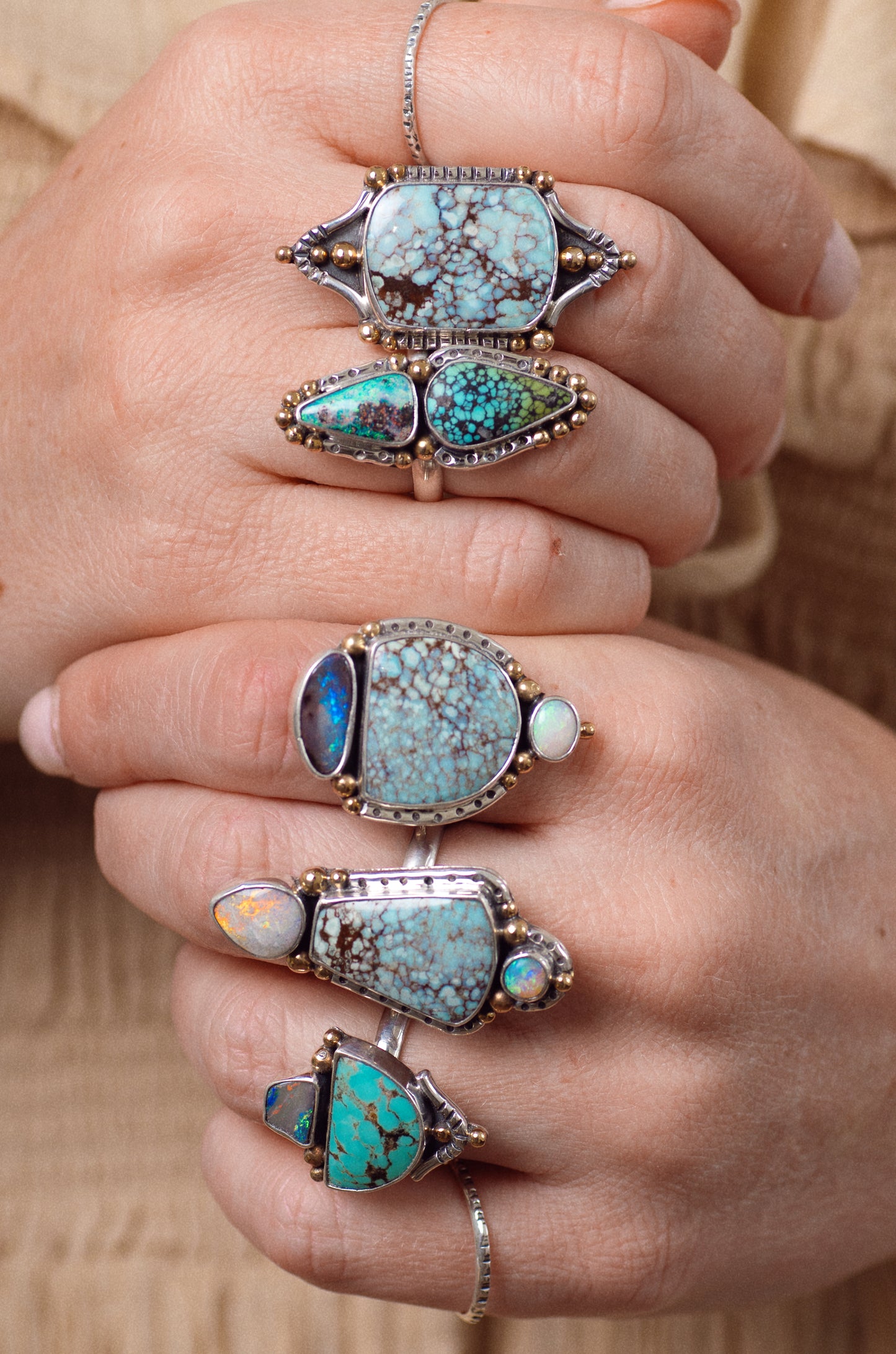 Planetary Ring (A) ◇ Australian Opal + Hubei Turquoise ◇ Size 8