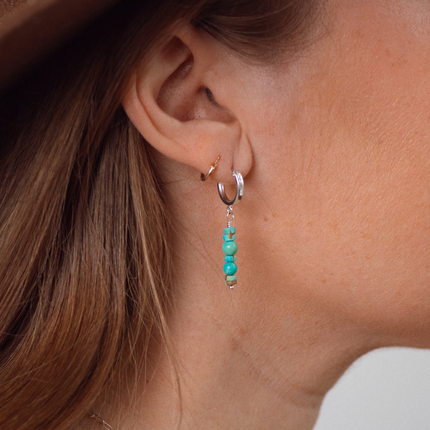Turquoise Beaded Hoops ◇ Number Eight Mine Turquoise + Baja Turquoise