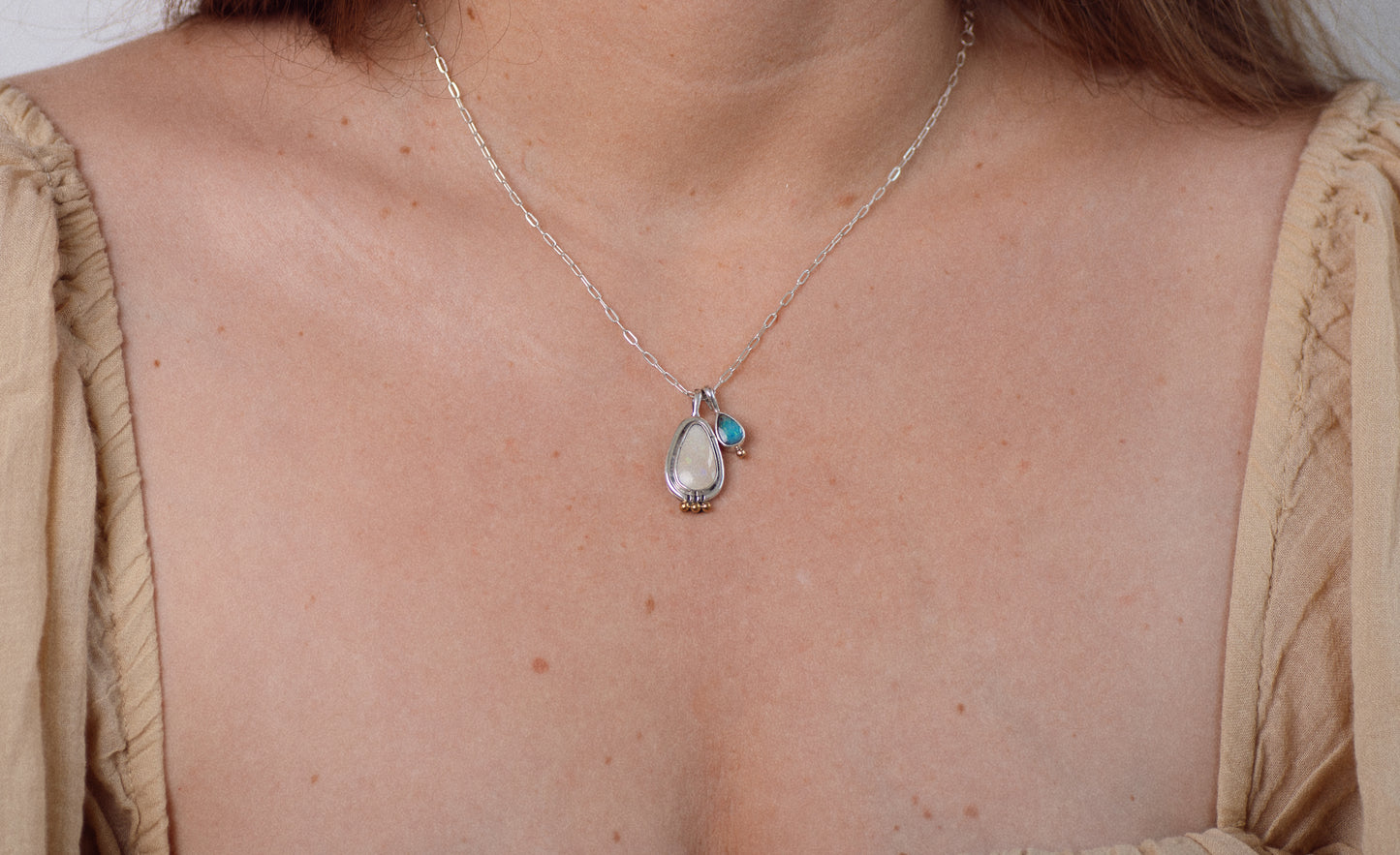 Opal Charm Necklace (C) ◇ Australian Opal ◇ Silver + Brass