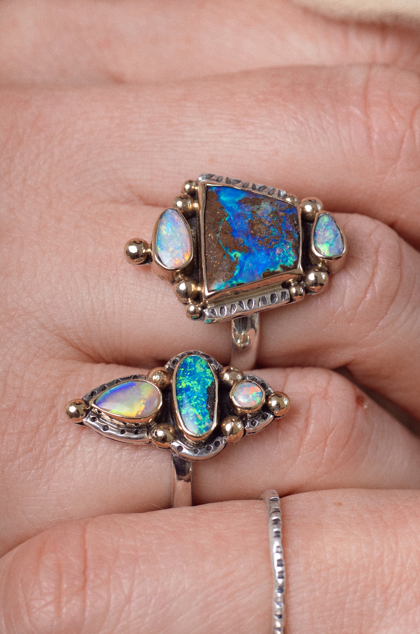 Mirage Ring ◇ Australian Opal ◇ Size 7.5 ◇ Silver + 14k Gold