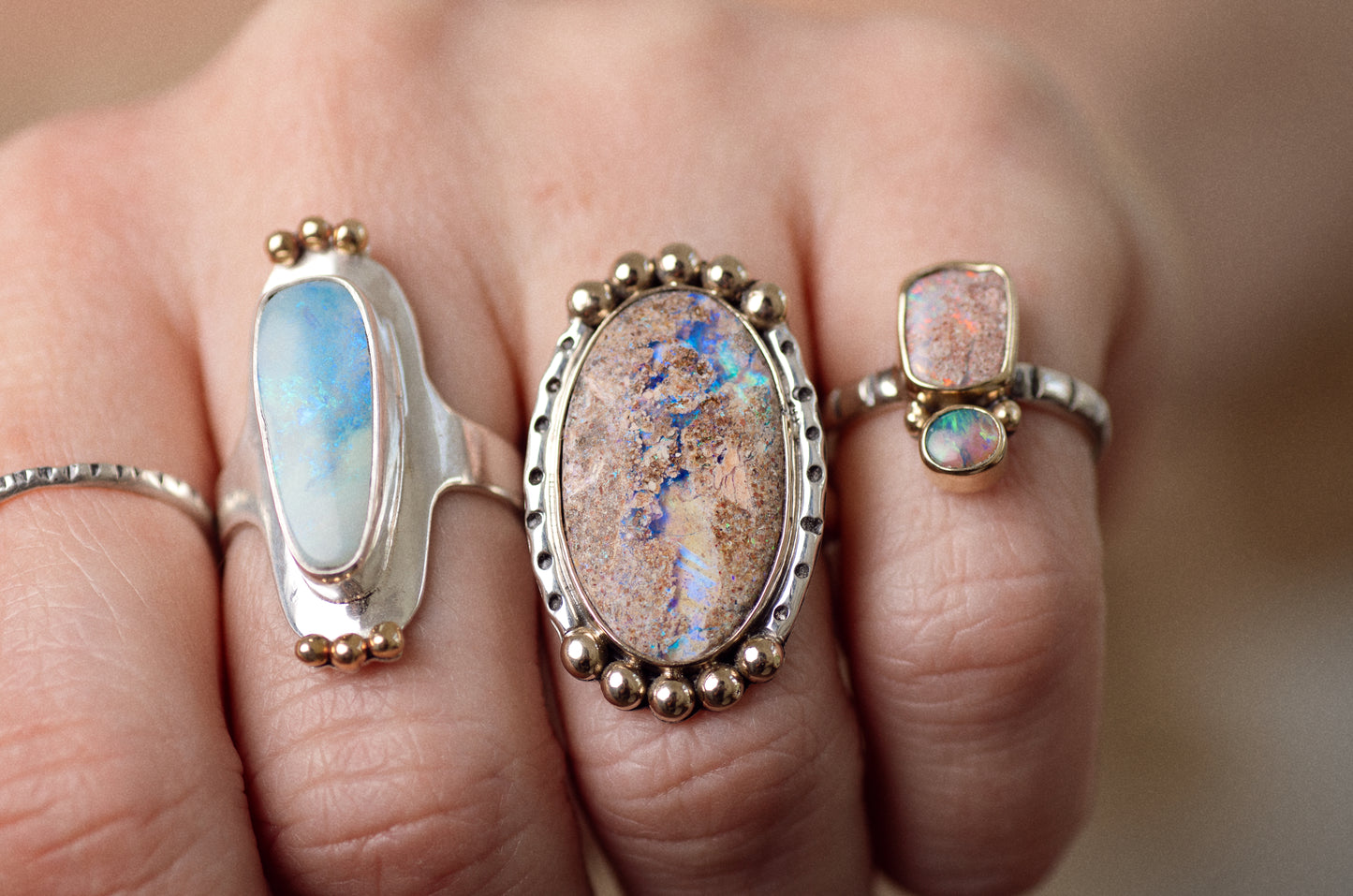Wanderer Ring (A) ◇ Australian Opal ◇ Size 7 ◇ Silver + 14k Gold
