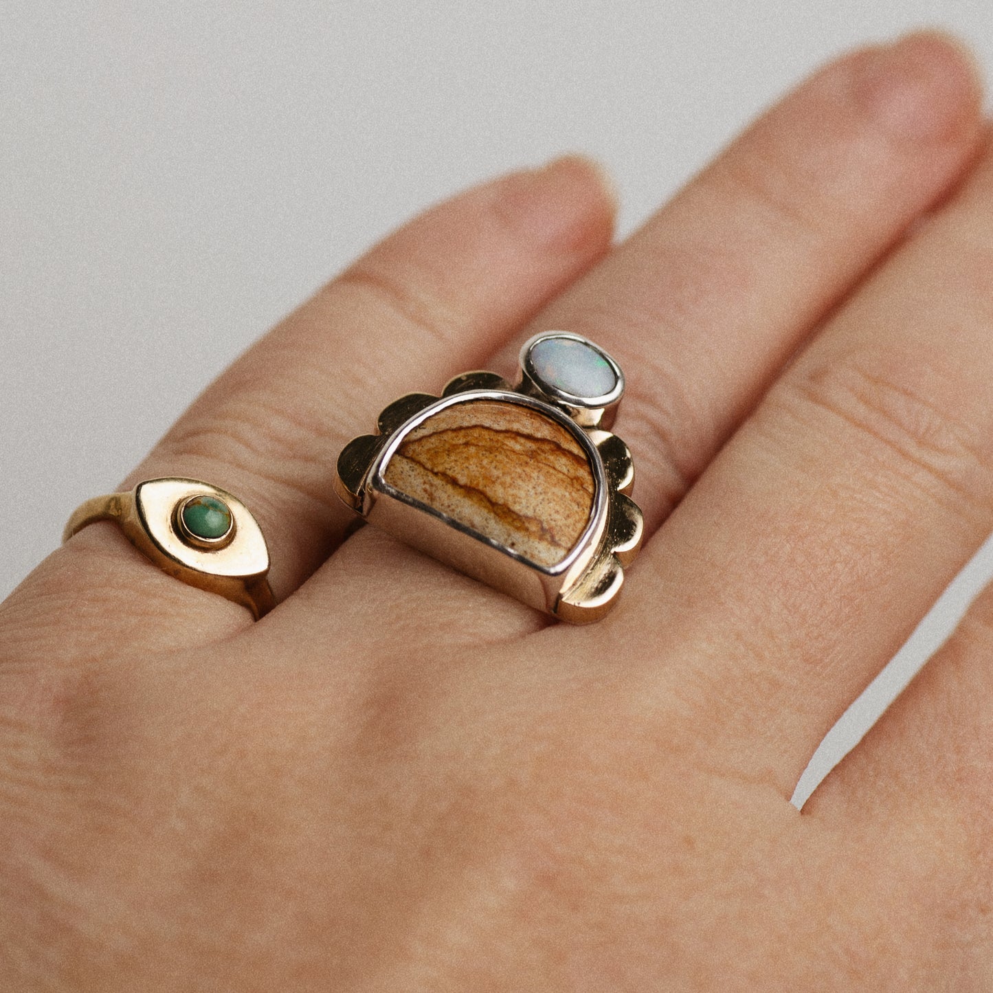 Tidal Ring ◇ Oregon Landscape Jasper + Australian Opal ◇ Size 7.25