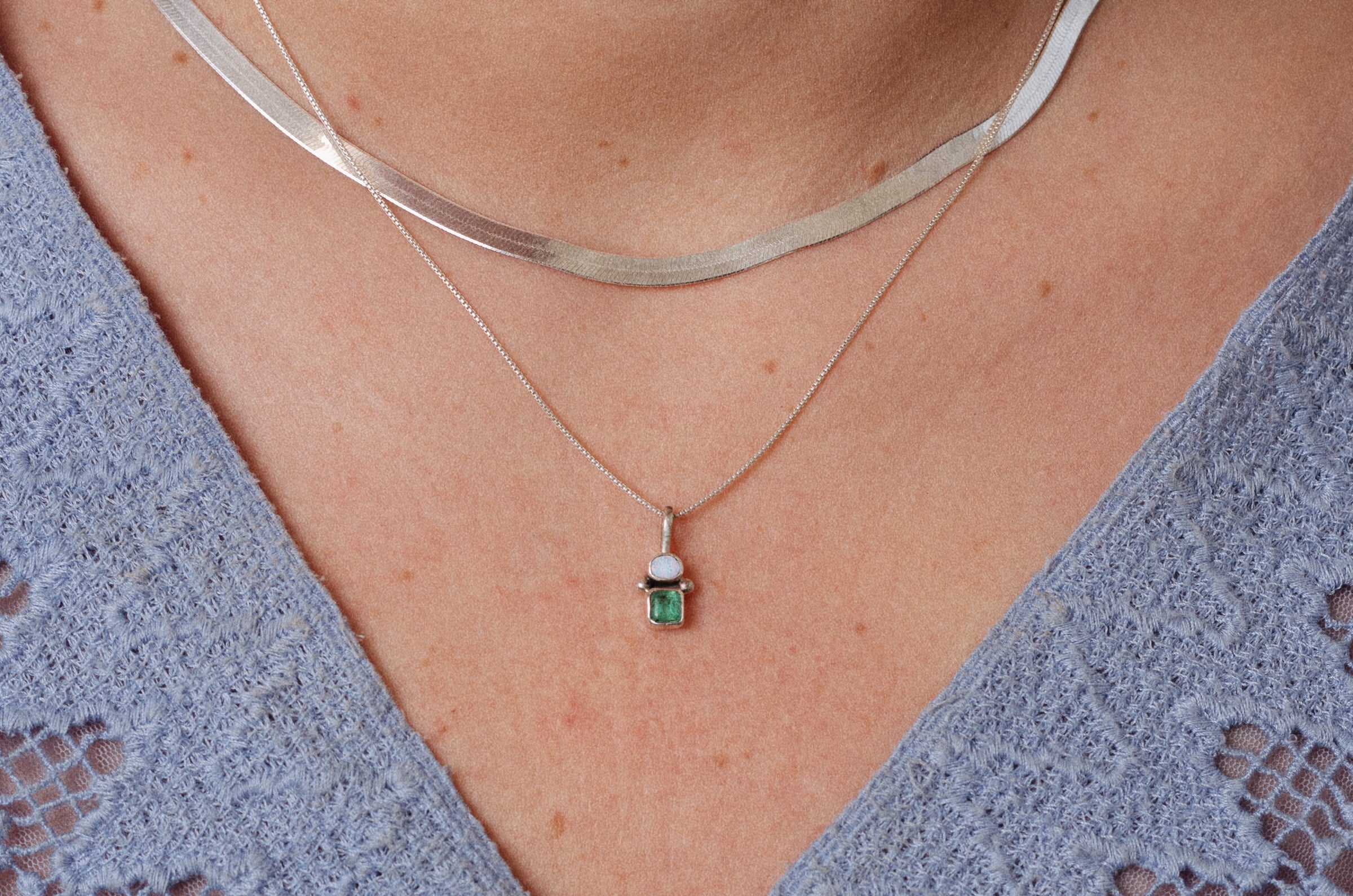 Duo Charm ◇ Australian Opal + Faceted Emerald