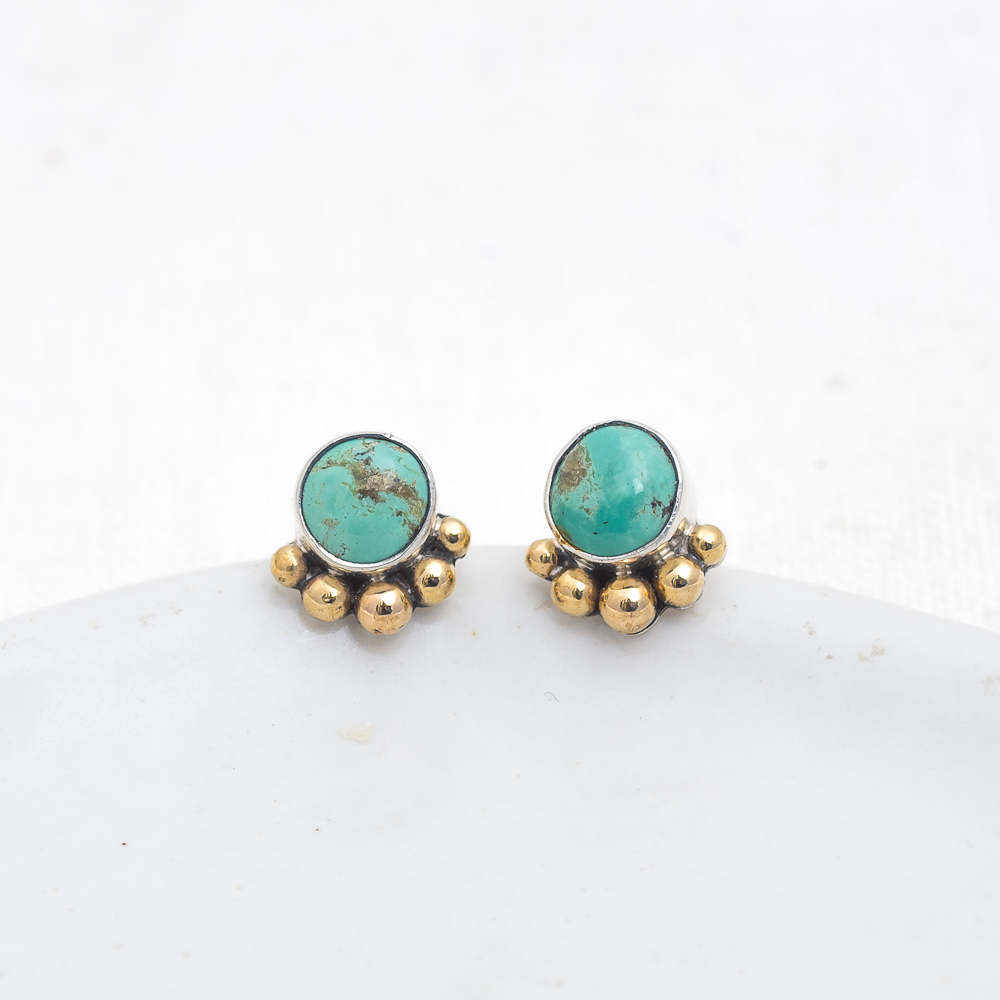 Turquoise Stud Earrings (B) ◇ Kingman Turquoise
