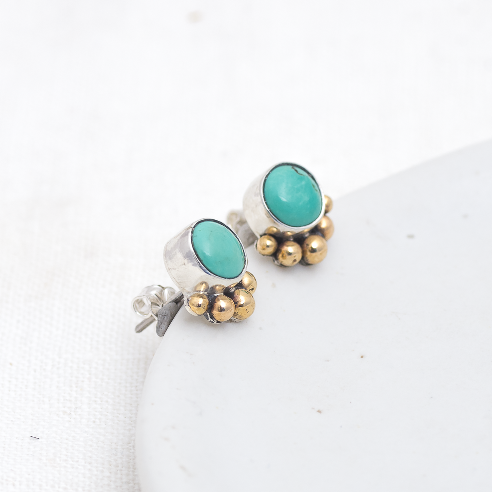 Turquoise Stud Earrings (D) ◇ Kingman Turquoise