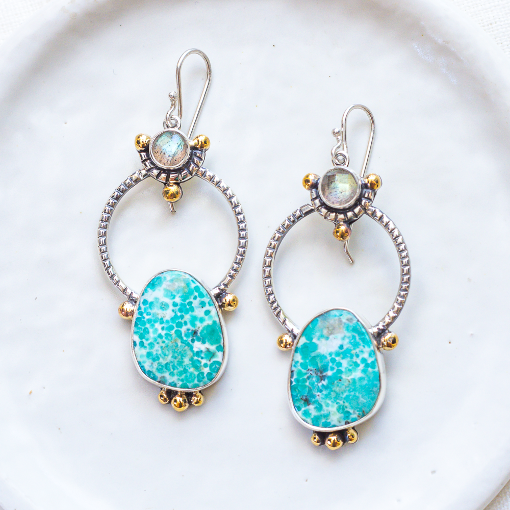 Mirage Earrings (A) ◇ Faceted Labradorite + Turquoise
