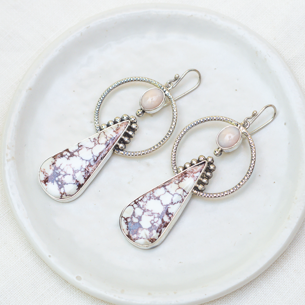 Emergence Earrings (D) ◇ Wild Horse Magnesite + Pink Opal