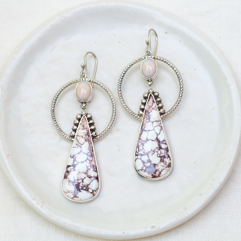 Emergence Earrings (D) ◇ Wild Horse Magnesite + Pink Opal