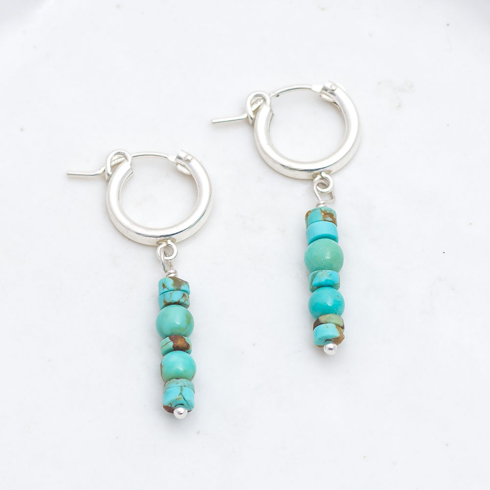 Turquoise Beaded Hoops ◇ Number Eight Mine Turquoise + Baja Turquoise