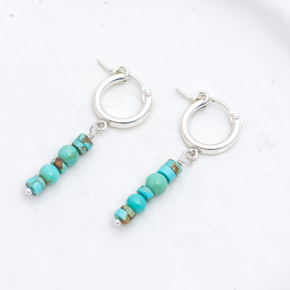 Turquoise Beaded Hoops ◇ Number Eight Mine Turquoise + Baja Turquoise