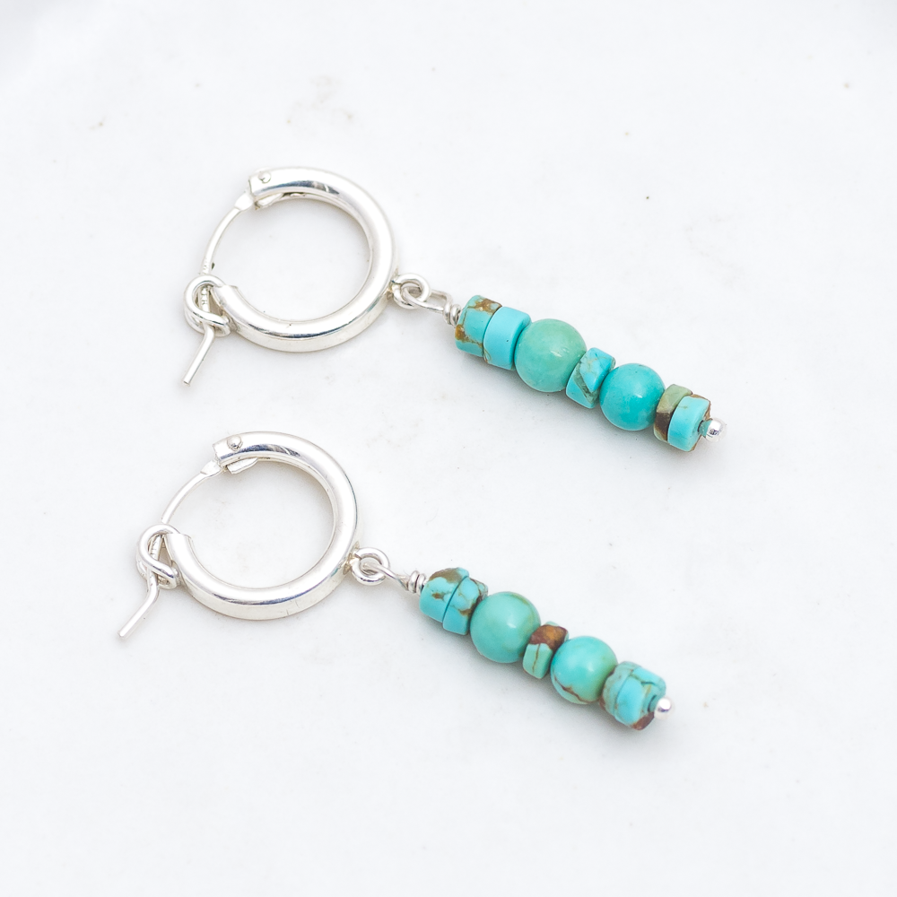 Turquoise Beaded Hoops ◇ Number Eight Mine Turquoise + Baja Turquoise