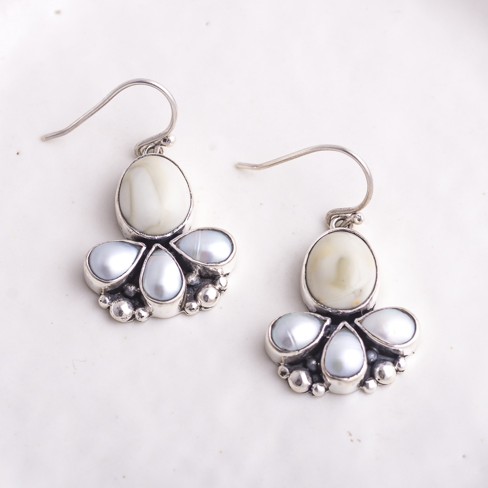 Bloom Earrings ◇ Willow Creek Jasper + Mother of Pearl