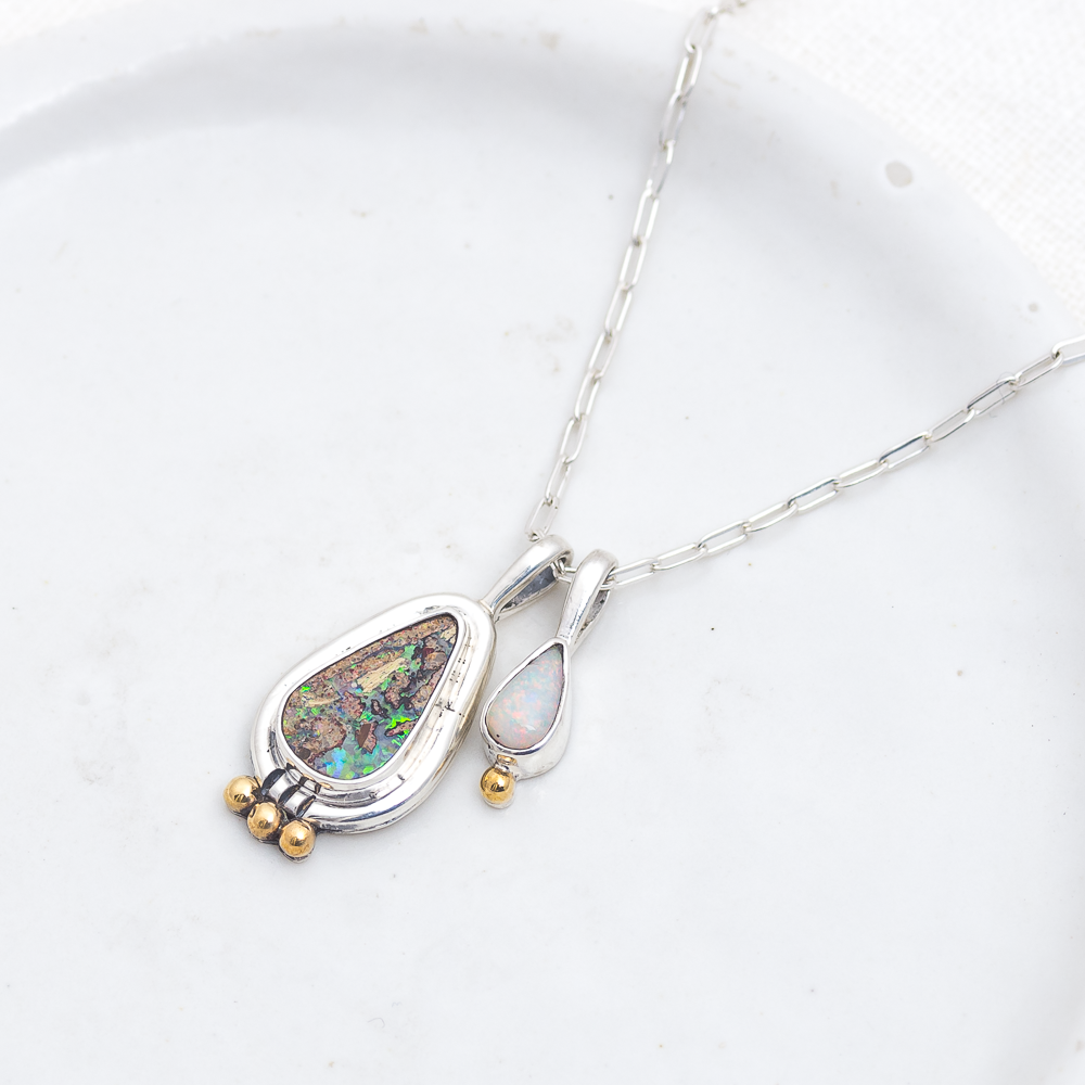 Opal Charm Necklace (A) ◇ Australian Opal ◇ Silver + Brass