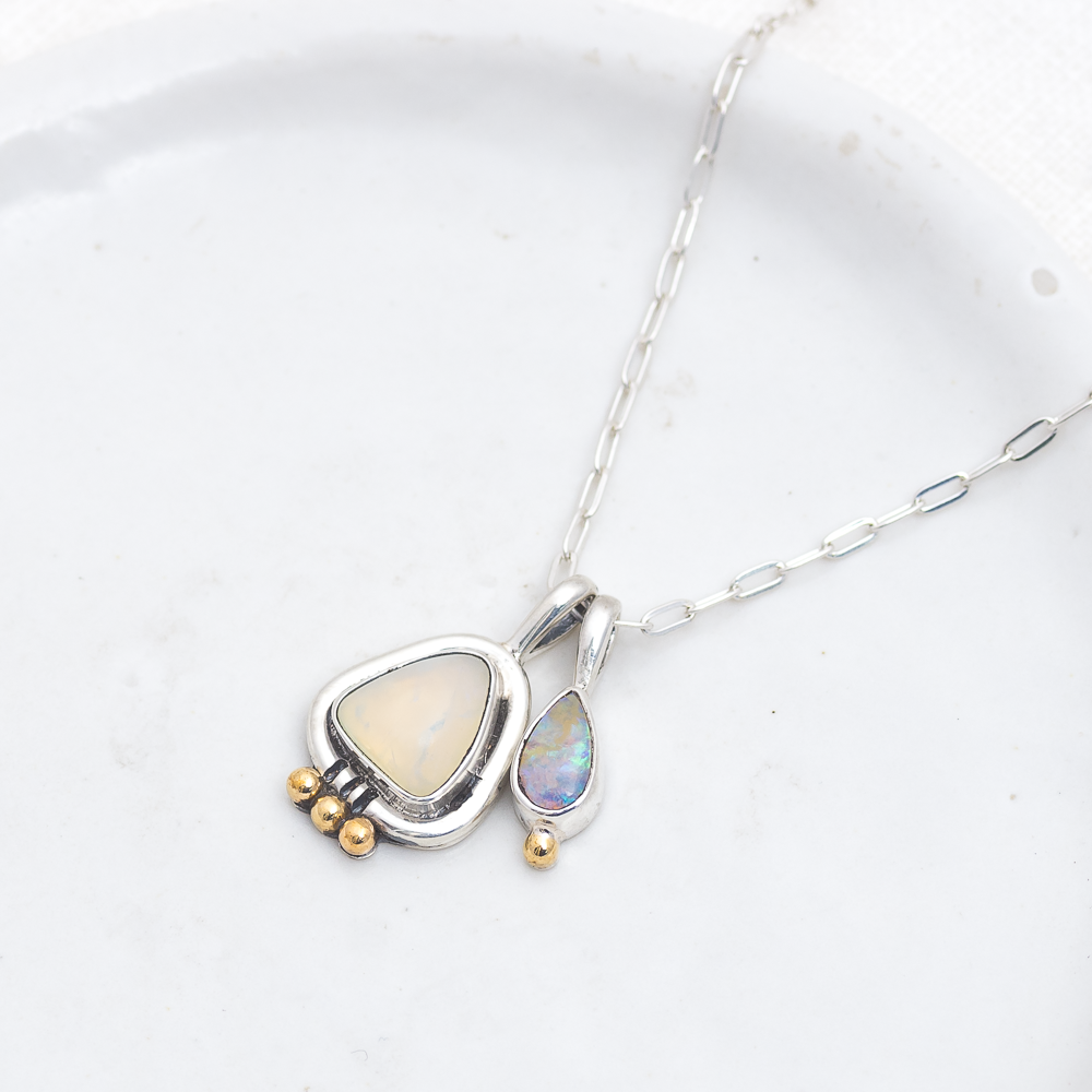 Opal Charm Necklace (B) ◇ Australian Opal ◇ Silver + Brass
