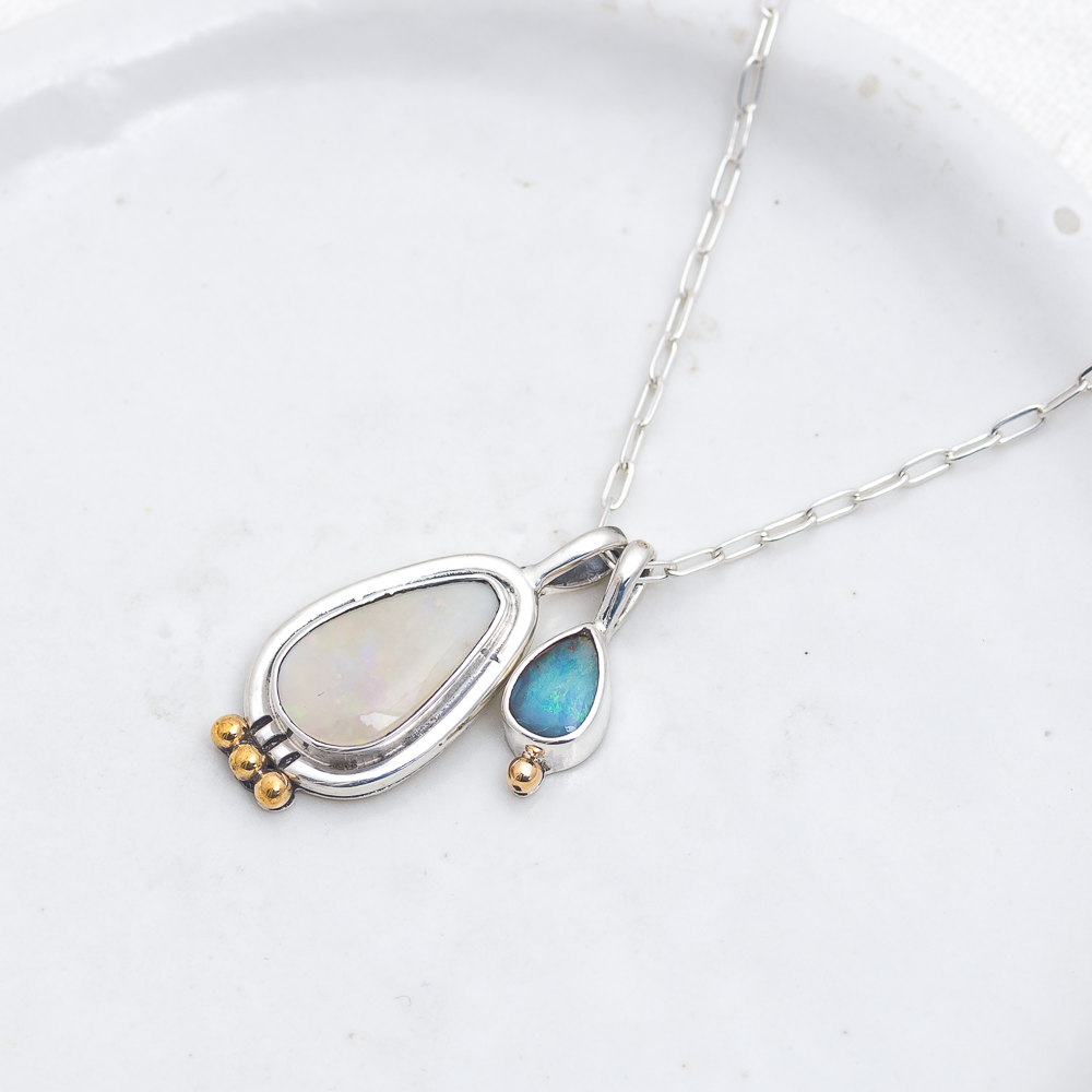 Opal Charm Necklace (C) ◇ Australian Opal ◇ Silver + Brass