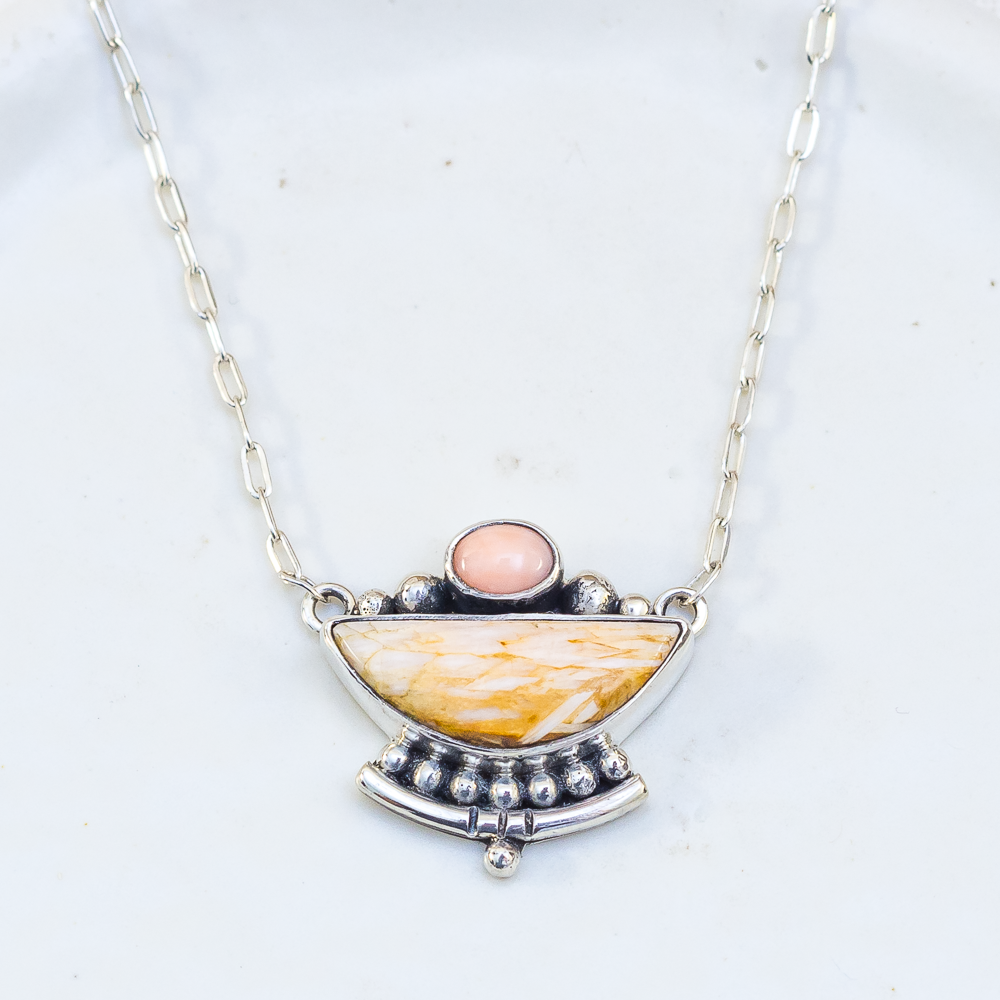 Emergence Necklace ◇ Pink Opal + Peach Scolecite