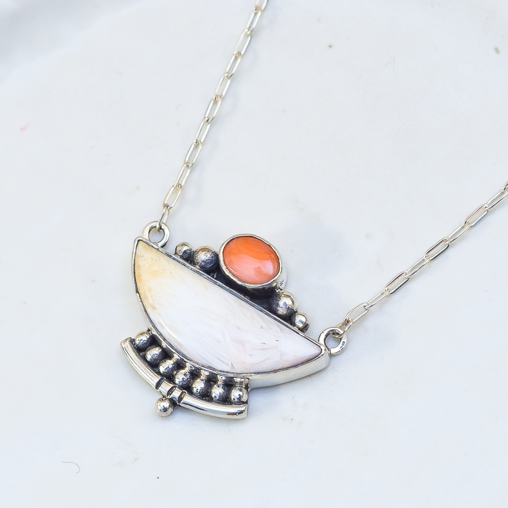 Emergence Necklace ◇ Pink Opal + Peach Scolecite