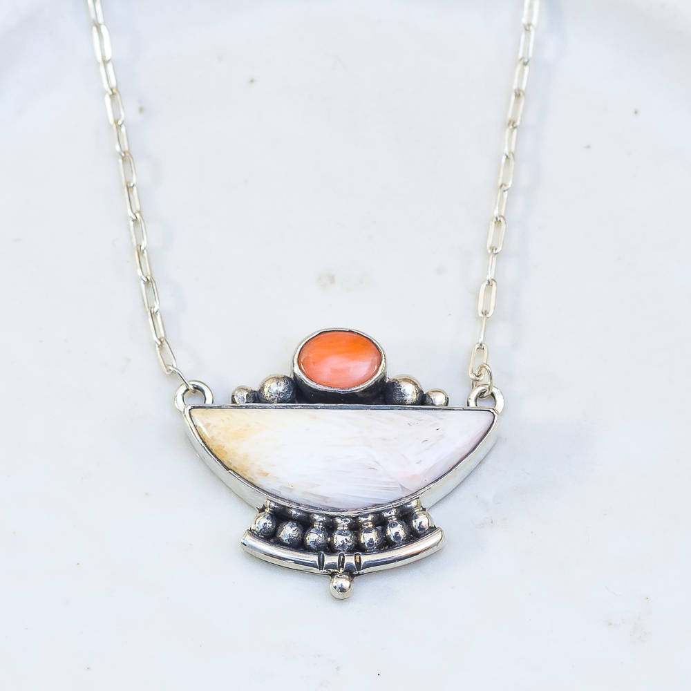Emergence Necklace ◇ Pink Opal + Peach Scolecite