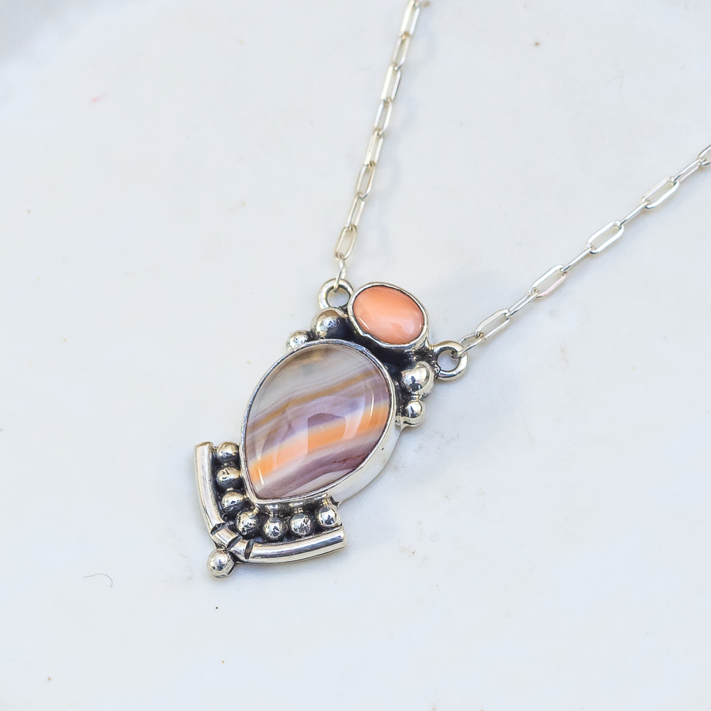 Emergence Necklace ◇ Pink Opal + Agua Nueva Agate