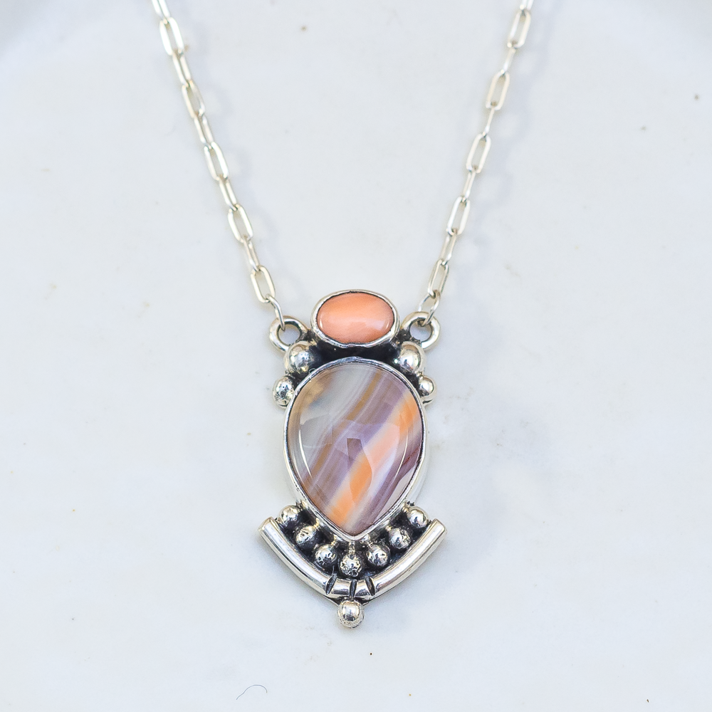 Emergence Necklace ◇ Pink Opal + Agua Nueva Agate