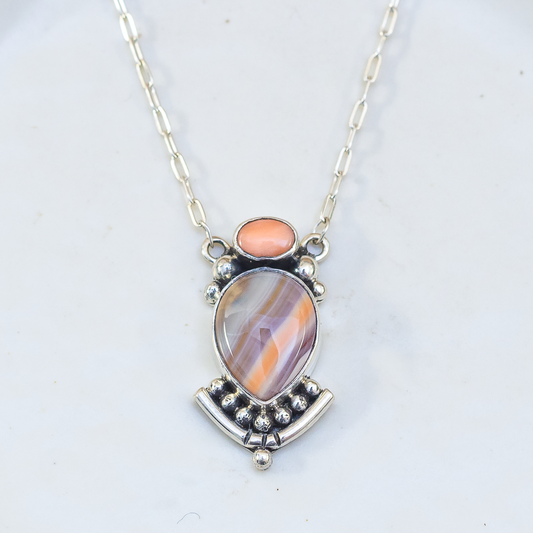 Emergence Necklace ◇ Pink Opal + Agua Nueva Agate
