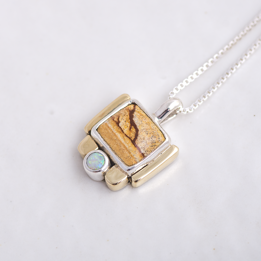 Fortress Necklace ◇ Landscape Jasper + Australian Opal