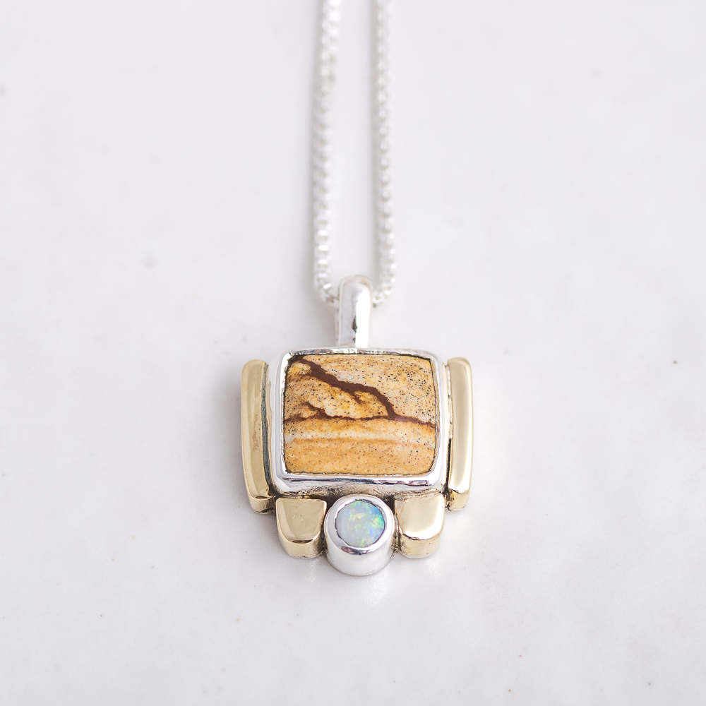 Fortress Necklace ◇ Landscape Jasper + Australian Opal