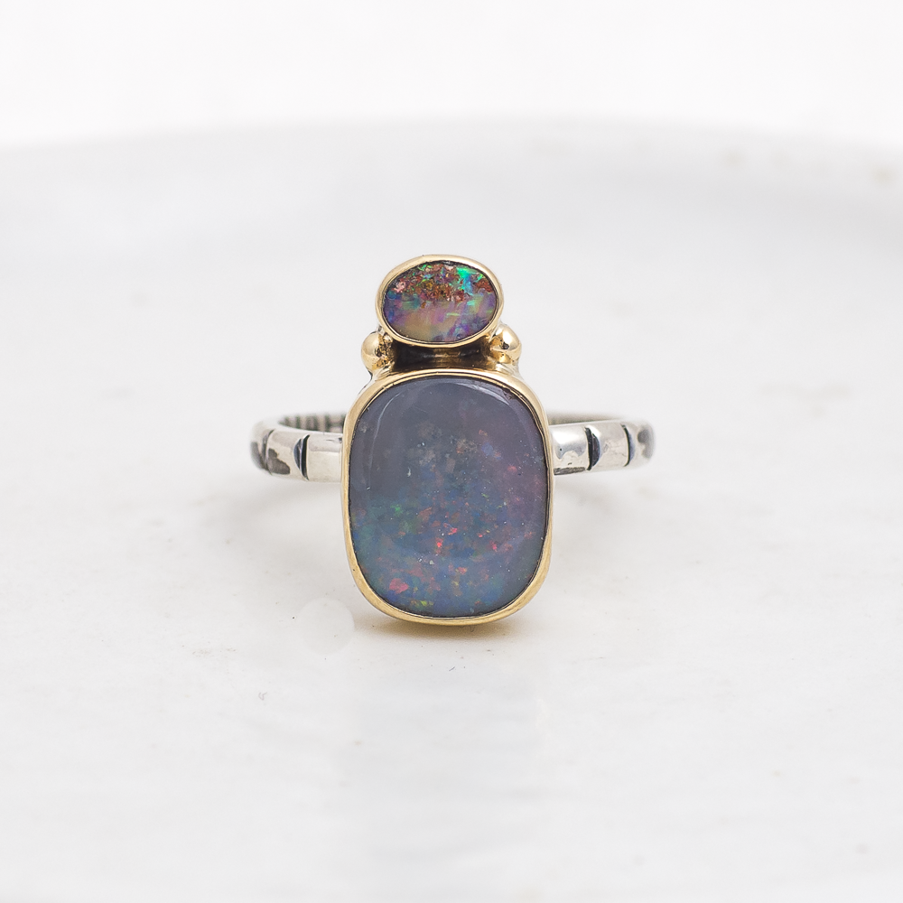 Nova Ring (D) ◇ Australian Opal ◇ Size 7 ◇ Silver + 14k Gold