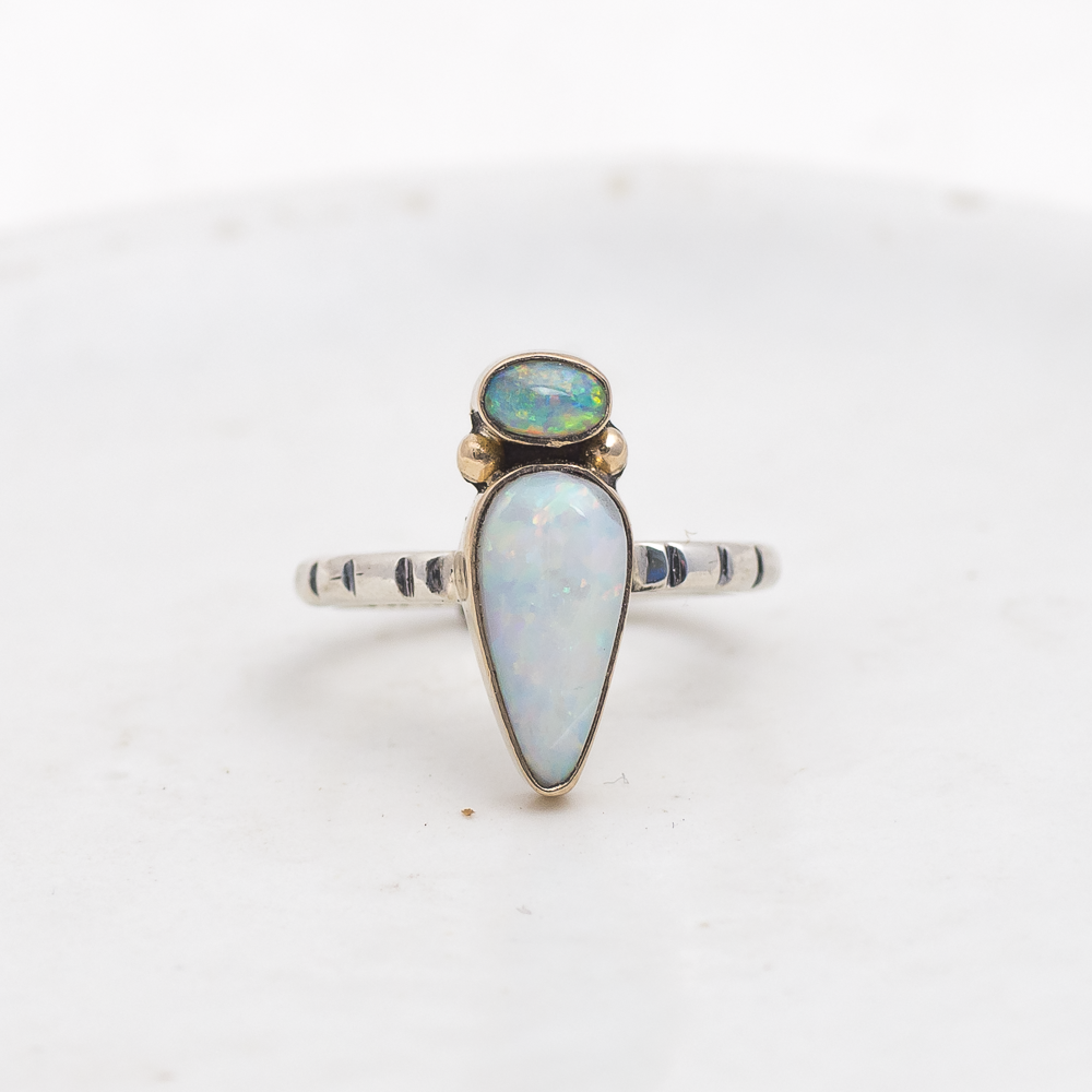 Nova Ring (F) ◇ Australian Opal ◇ Size 6.5 ◇ Silver + 14k Gold