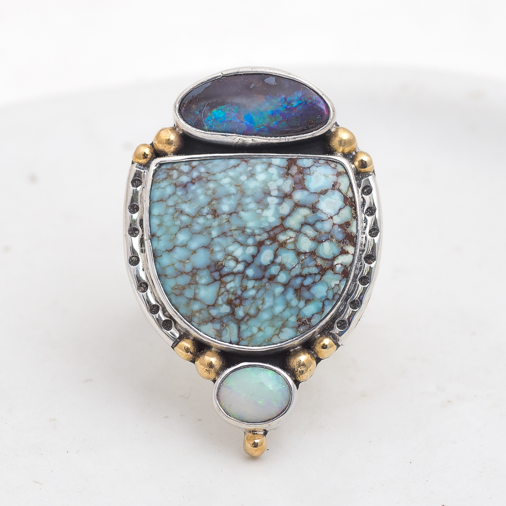 Planetary Ring (A) ◇ Australian Opal + Hubei Turquoise ◇ Size 8