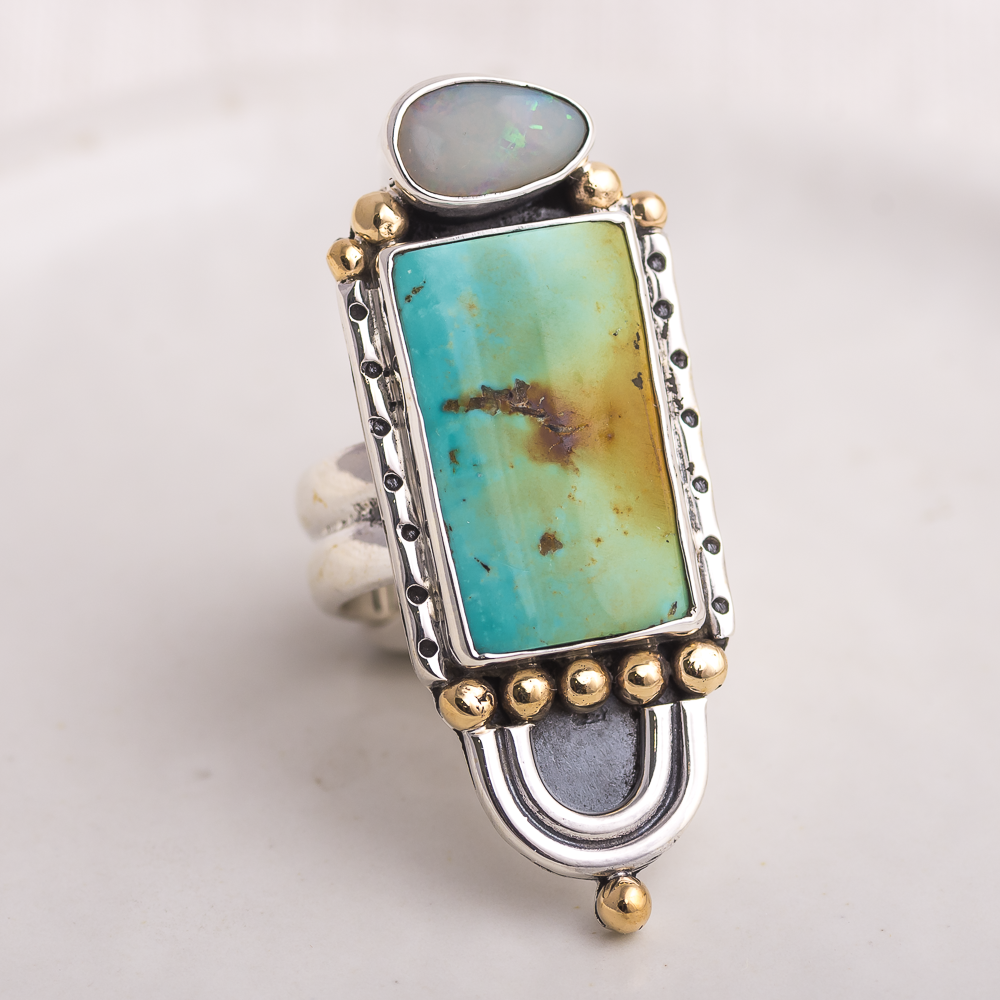 Prisms Ring ◇ Australian Opal + Hubei Turquoise ◇ Size 7