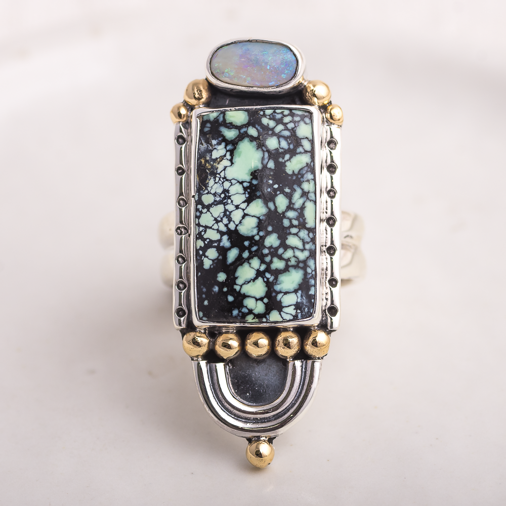 Prisms Ring ◇ Australian Opal + Angel Wing Variscite ◇ Size 7.5
